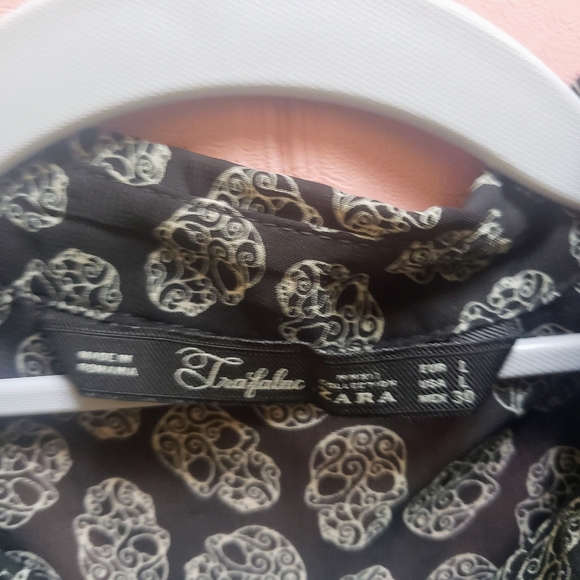 SOLD - Zara Sheer Skull Blouse Shirt Women’s Size L Halloween - Picture 5 of 6